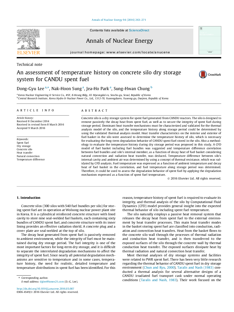 An assessment of temperature history on concrete silo dry storage system for CANDU spent fuel