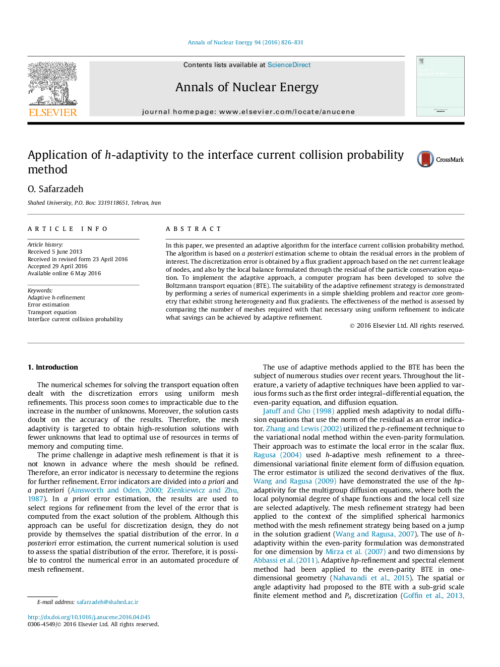 Application of h-adaptivity to the interface current collision probability method