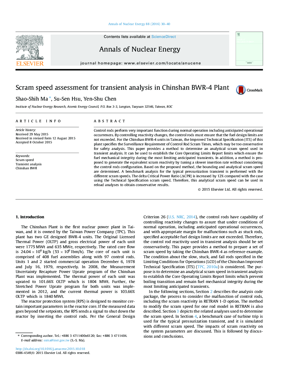 Scram speed assessment for transient analysis in Chinshan BWR-4 Plant