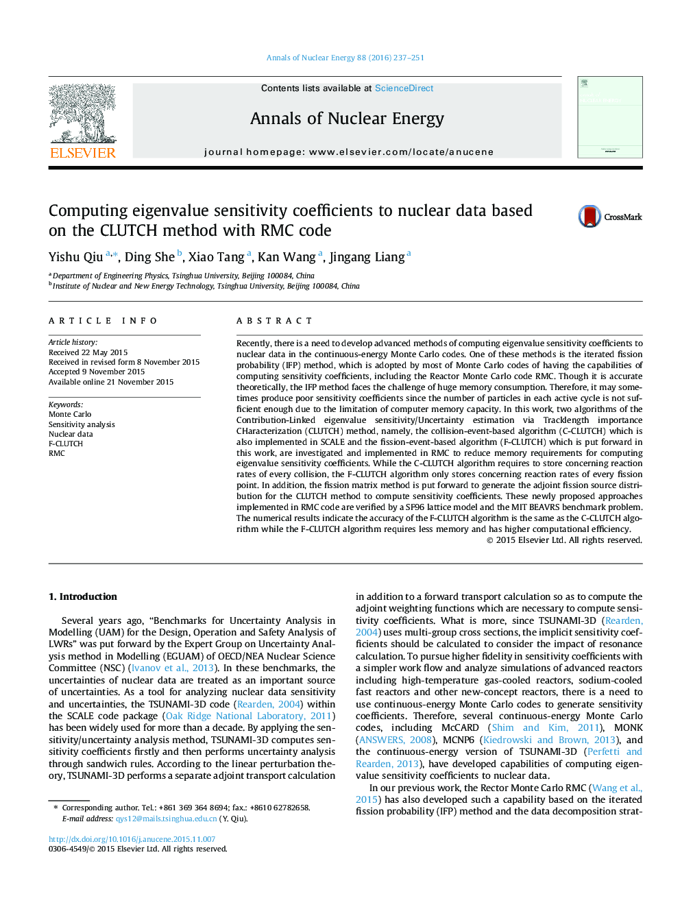 Computing eigenvalue sensitivity coefficients to nuclear data based on the CLUTCH method with RMC code