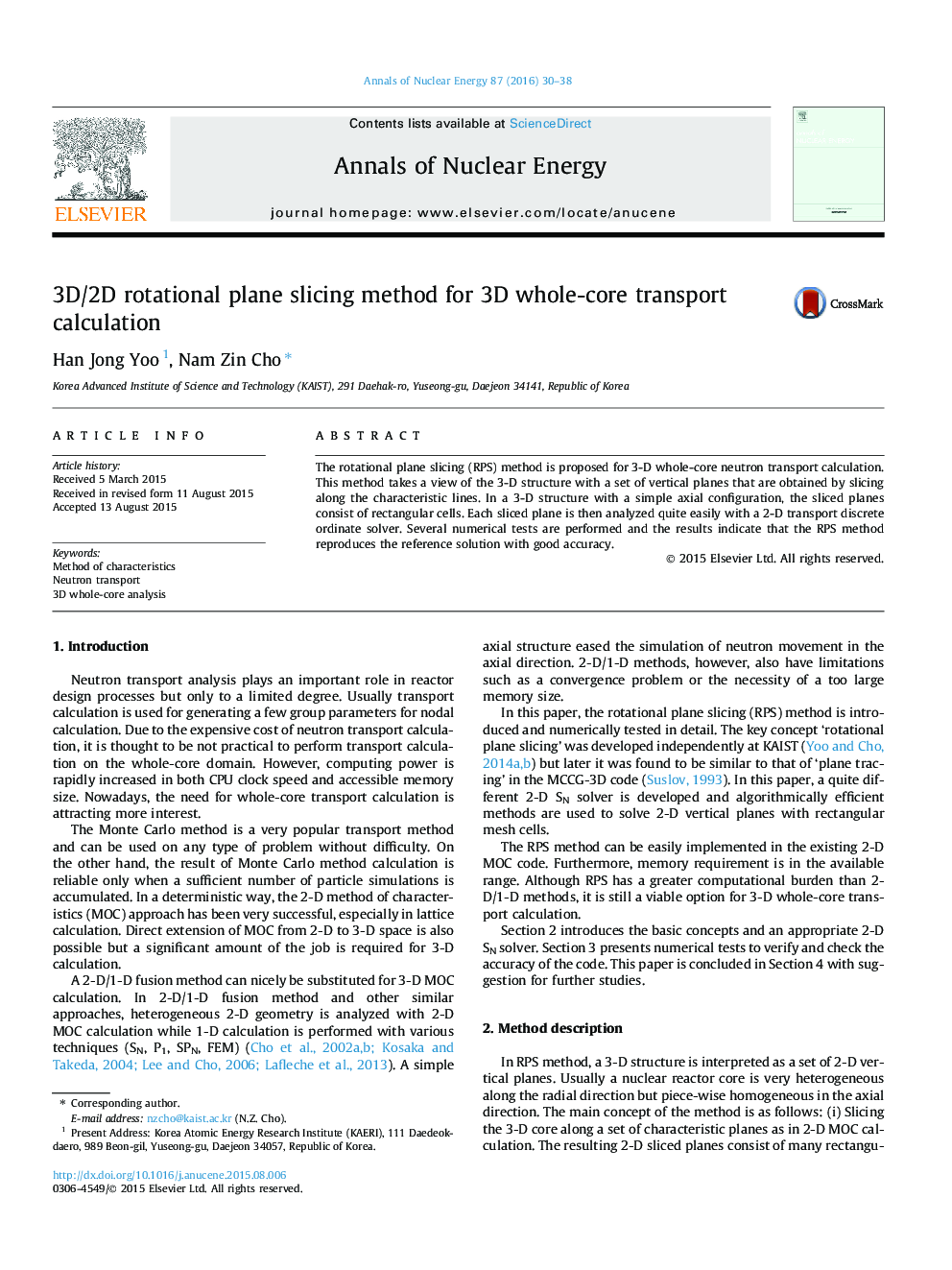 3D/2D rotational plane slicing method for 3D whole-core transport calculation