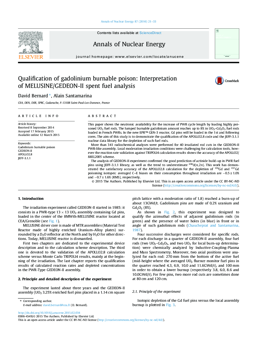 Qualification of gadolinium burnable poison: Interpretation of MELUSINE/GEDEON-II spent fuel analysis