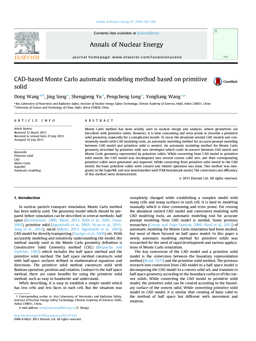 CAD-based Monte Carlo automatic modeling method based on primitive solid