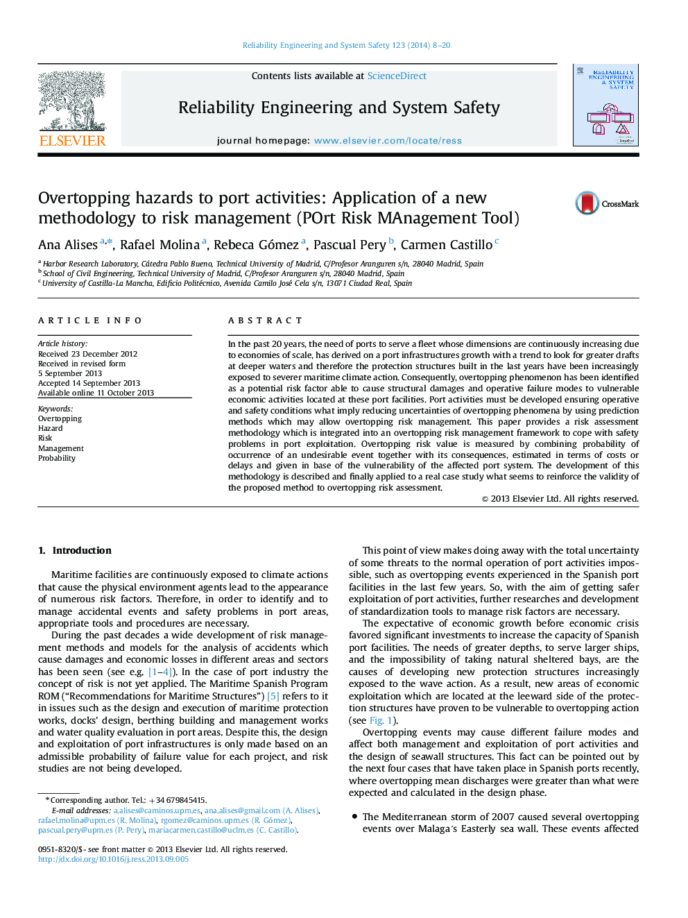 Overtopping hazards to port activities: Application of a new methodology to risk management (POrt Risk MAnagement Tool)