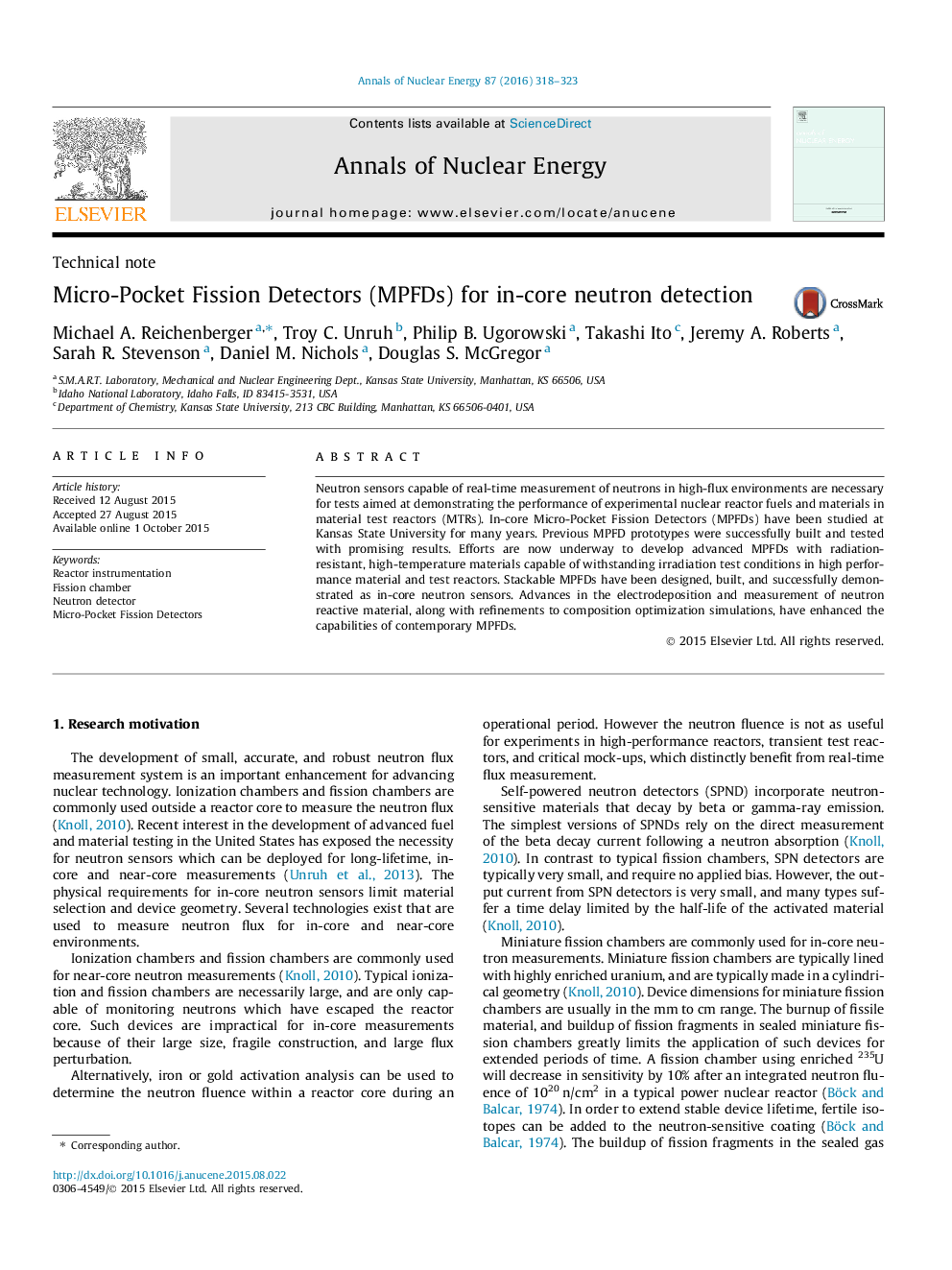 Micro-Pocket Fission Detectors (MPFDs) for in-core neutron detection