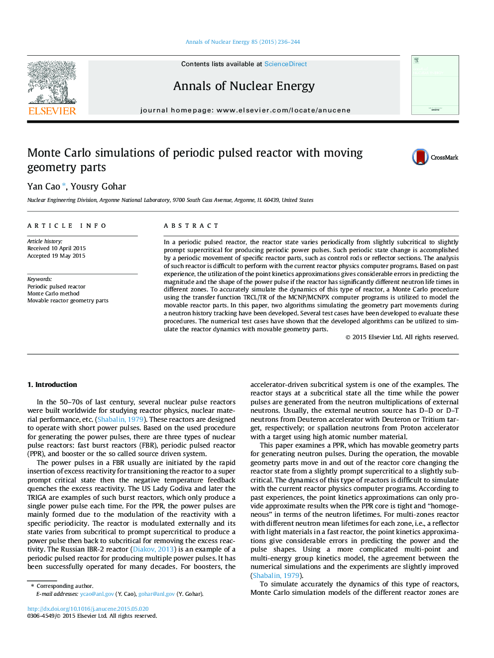 Monte Carlo simulations of periodic pulsed reactor with moving geometry parts