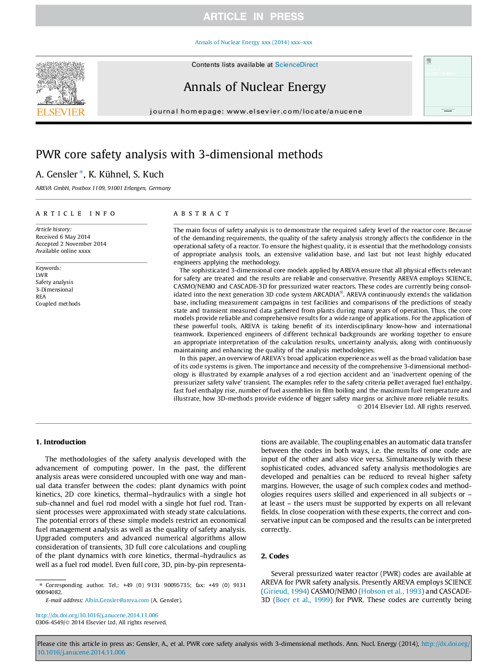 PWR core safety analysis with 3-dimensional methods