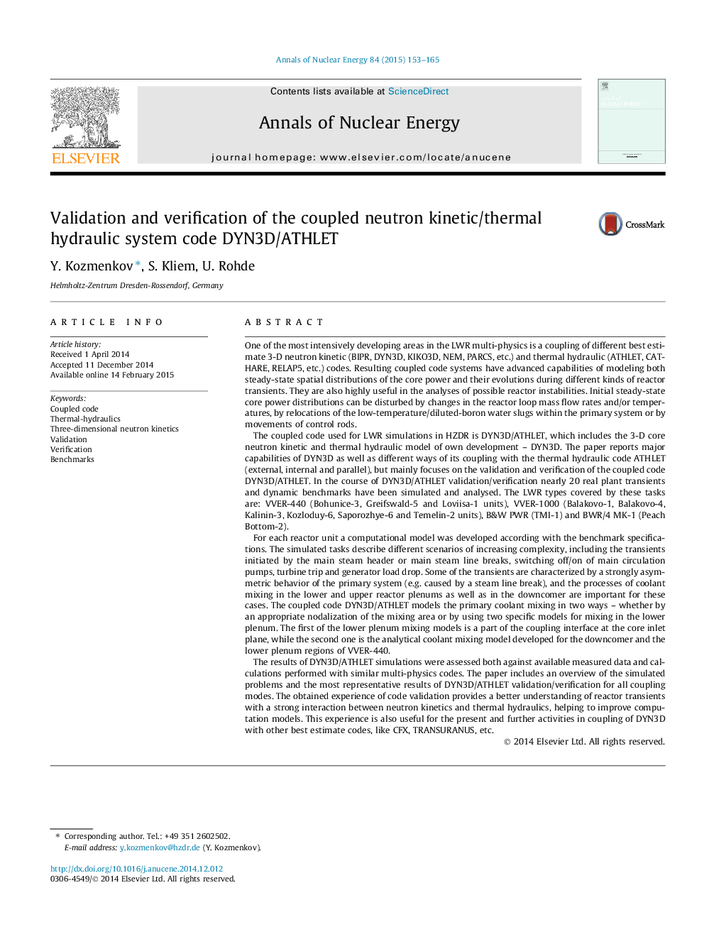 Validation and verification of the coupled neutron kinetic/thermal hydraulic system code DYN3D/ATHLET