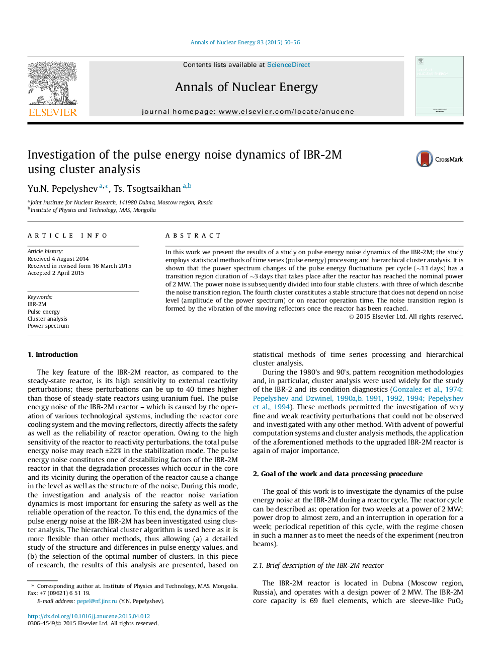 Investigation of the pulse energy noise dynamics of IBR-2M using cluster analysis