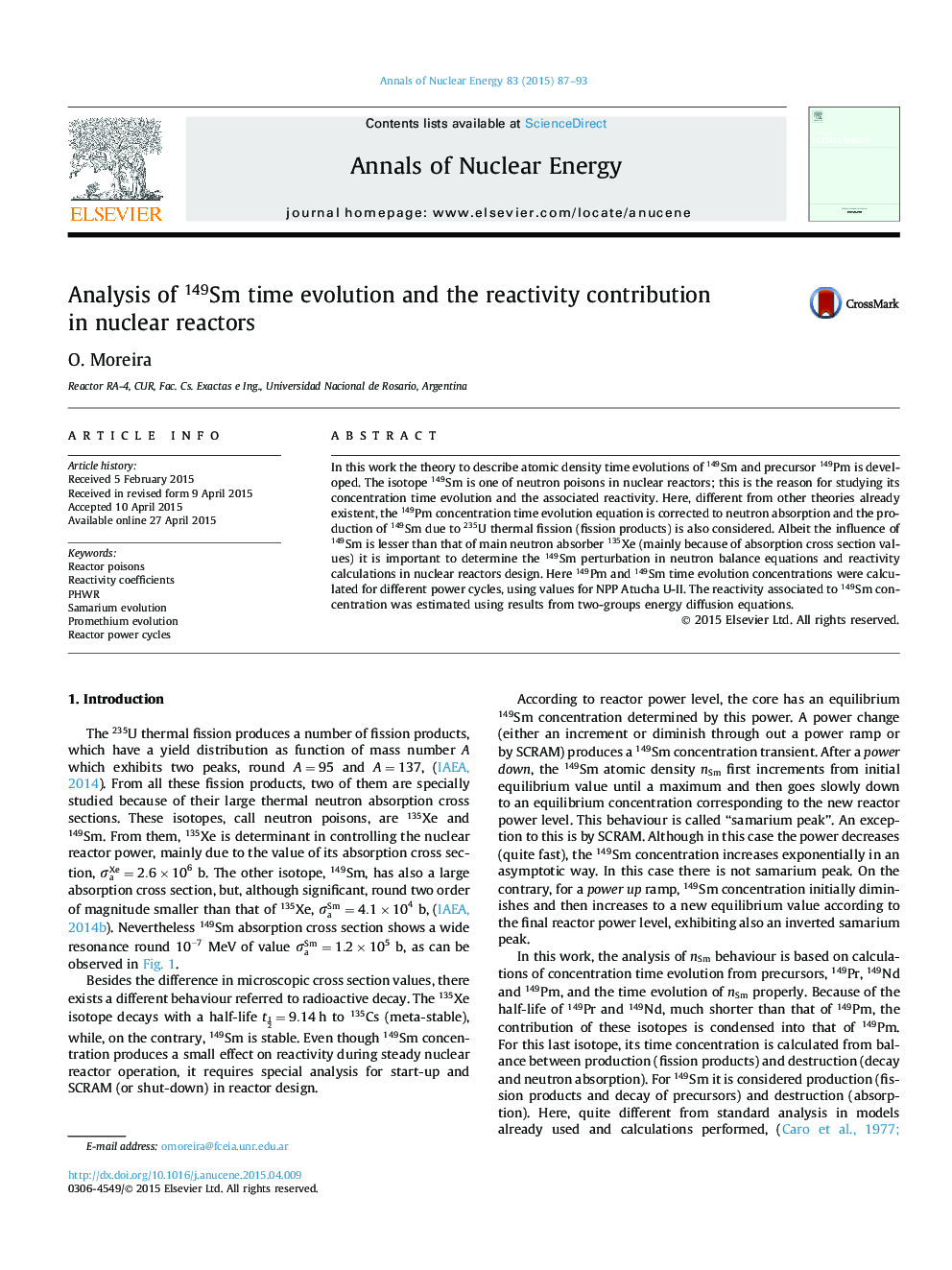 Analysis of 149Sm time evolution and the reactivity contribution in nuclear reactors