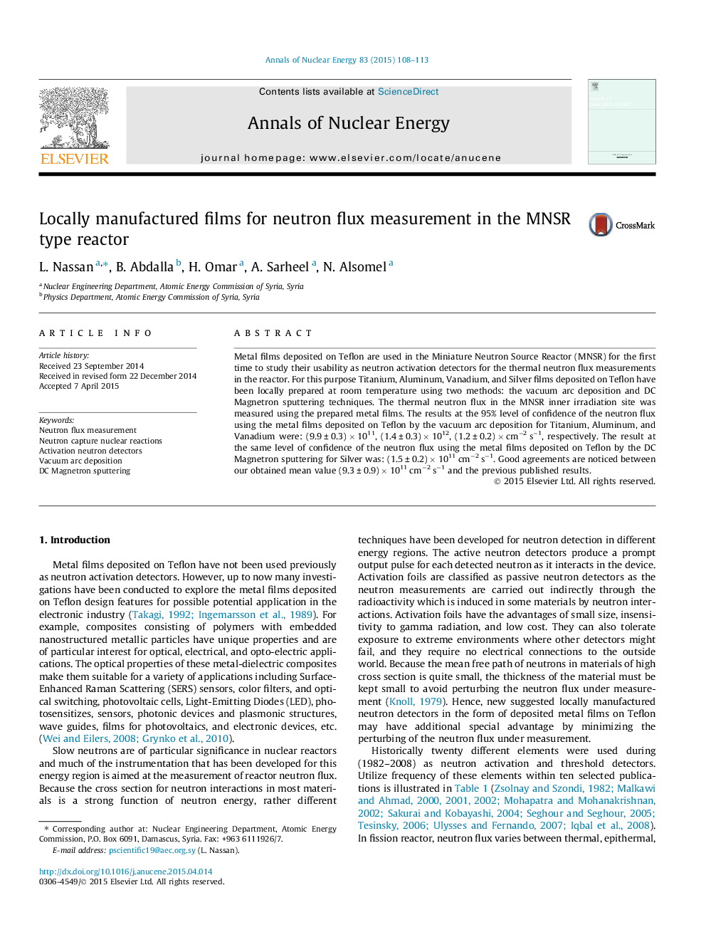 Locally manufactured films for neutron flux measurement in the MNSR type reactor