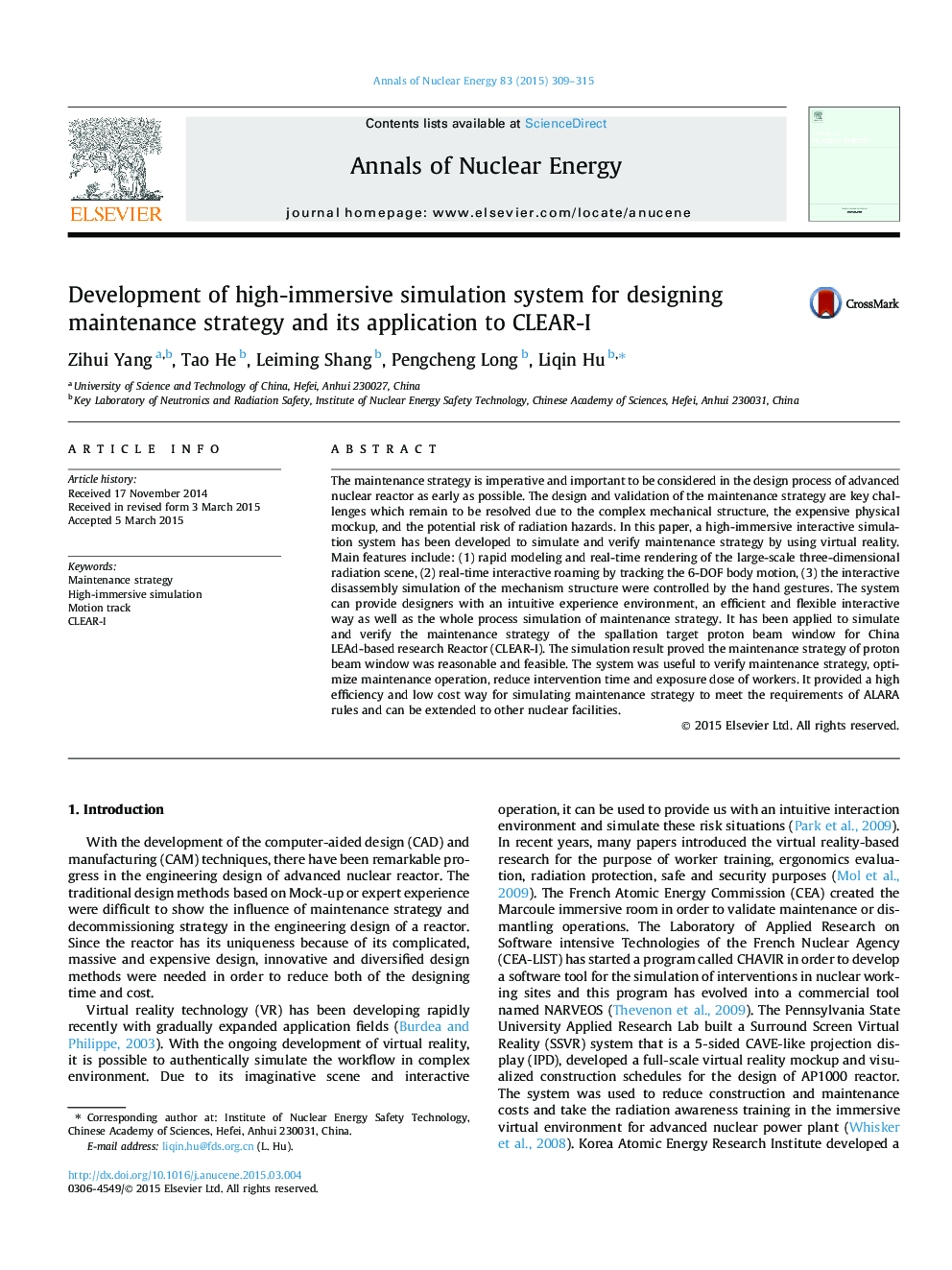 Development of high-immersive simulation system for designing maintenance strategy and its application to CLEAR-I