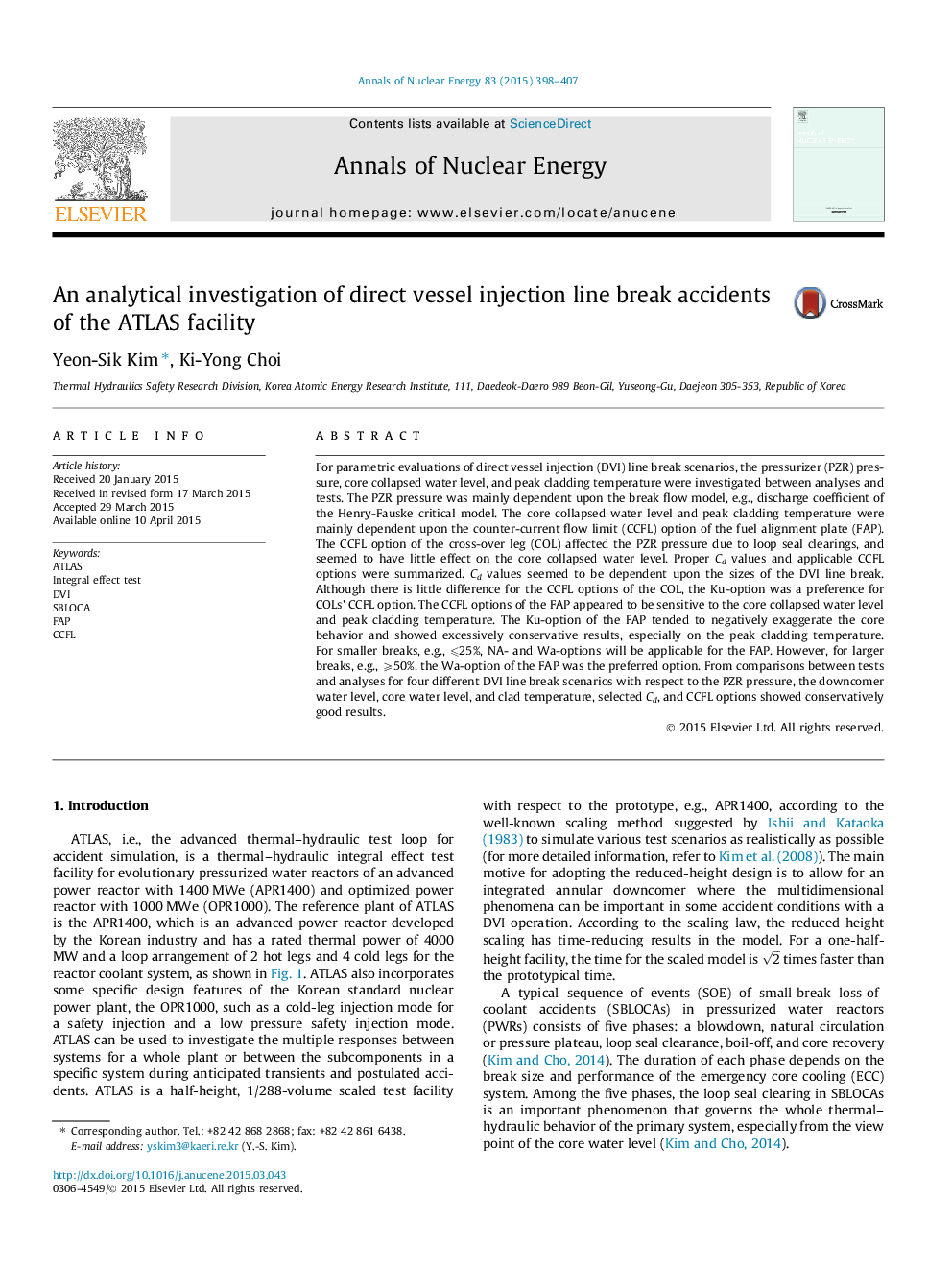 An analytical investigation of direct vessel injection line break accidents of the ATLAS facility