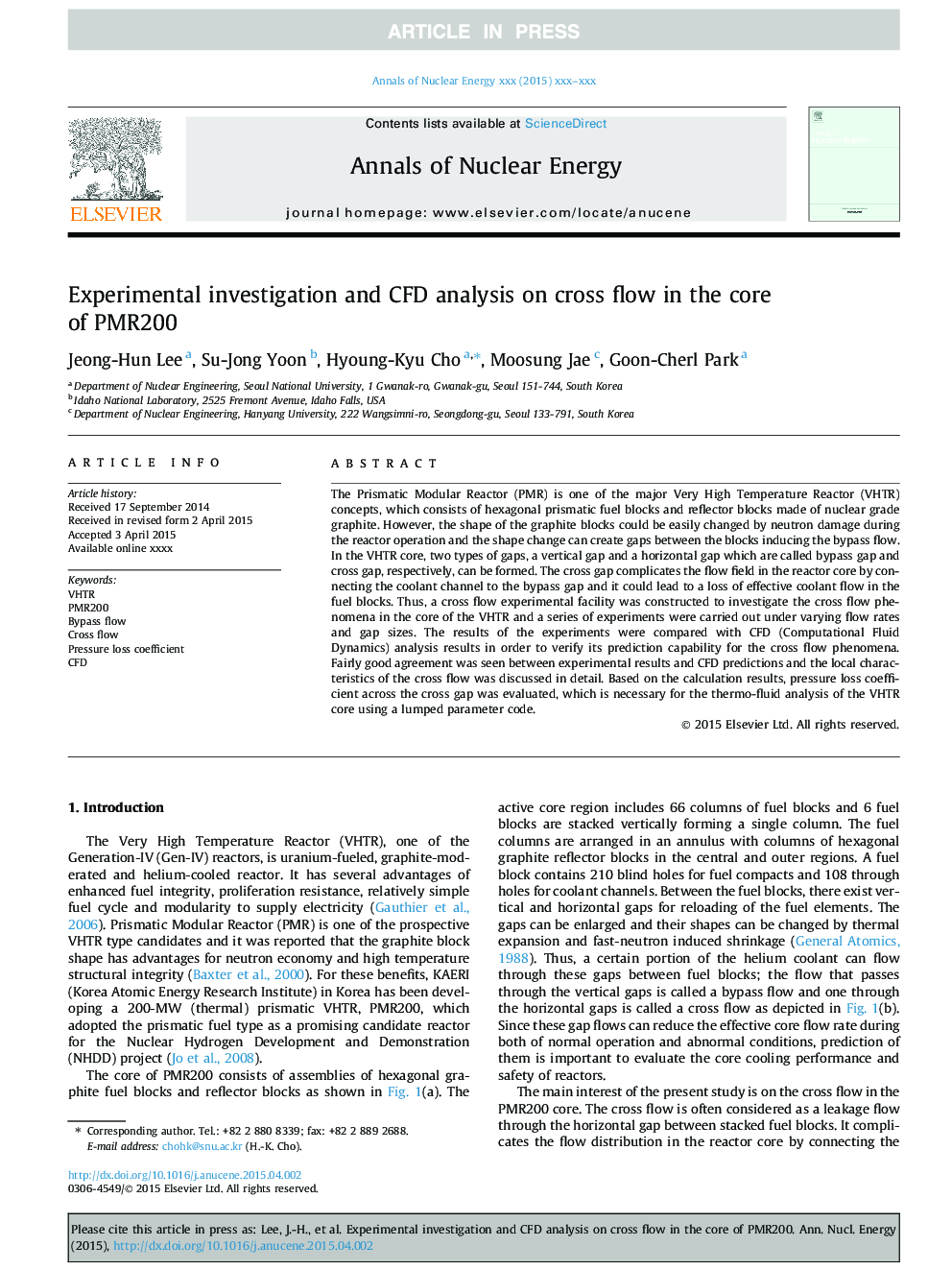 Experimental investigation and CFD analysis on cross flow in the core of PMR200