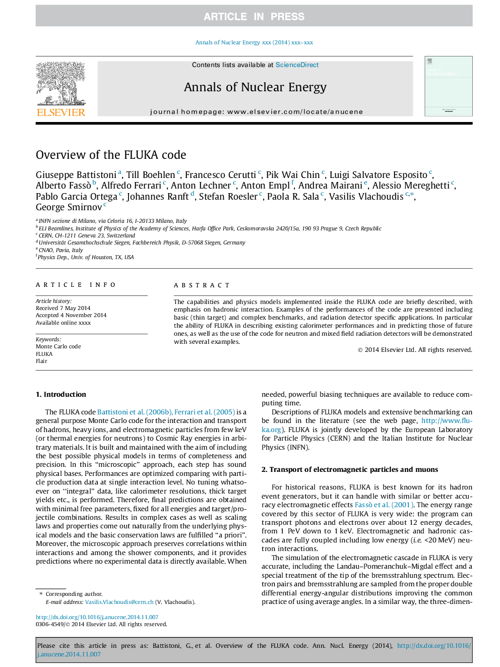 Overview of the FLUKA code