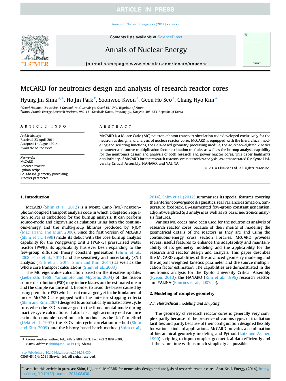 McCARD for neutronics design and analysis of research reactor cores