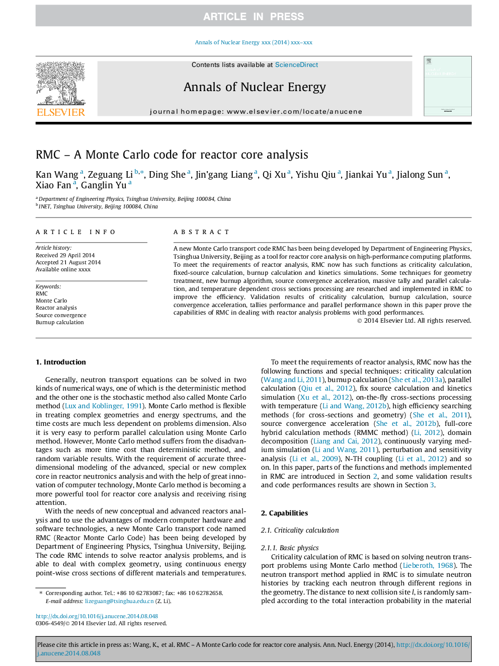 RMC - A Monte Carlo code for reactor core analysis