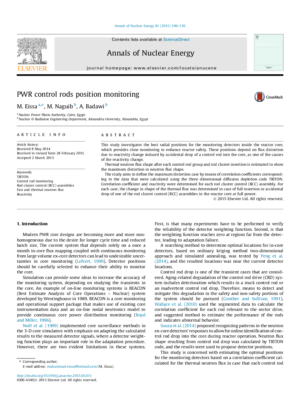 PWR control rods position monitoring