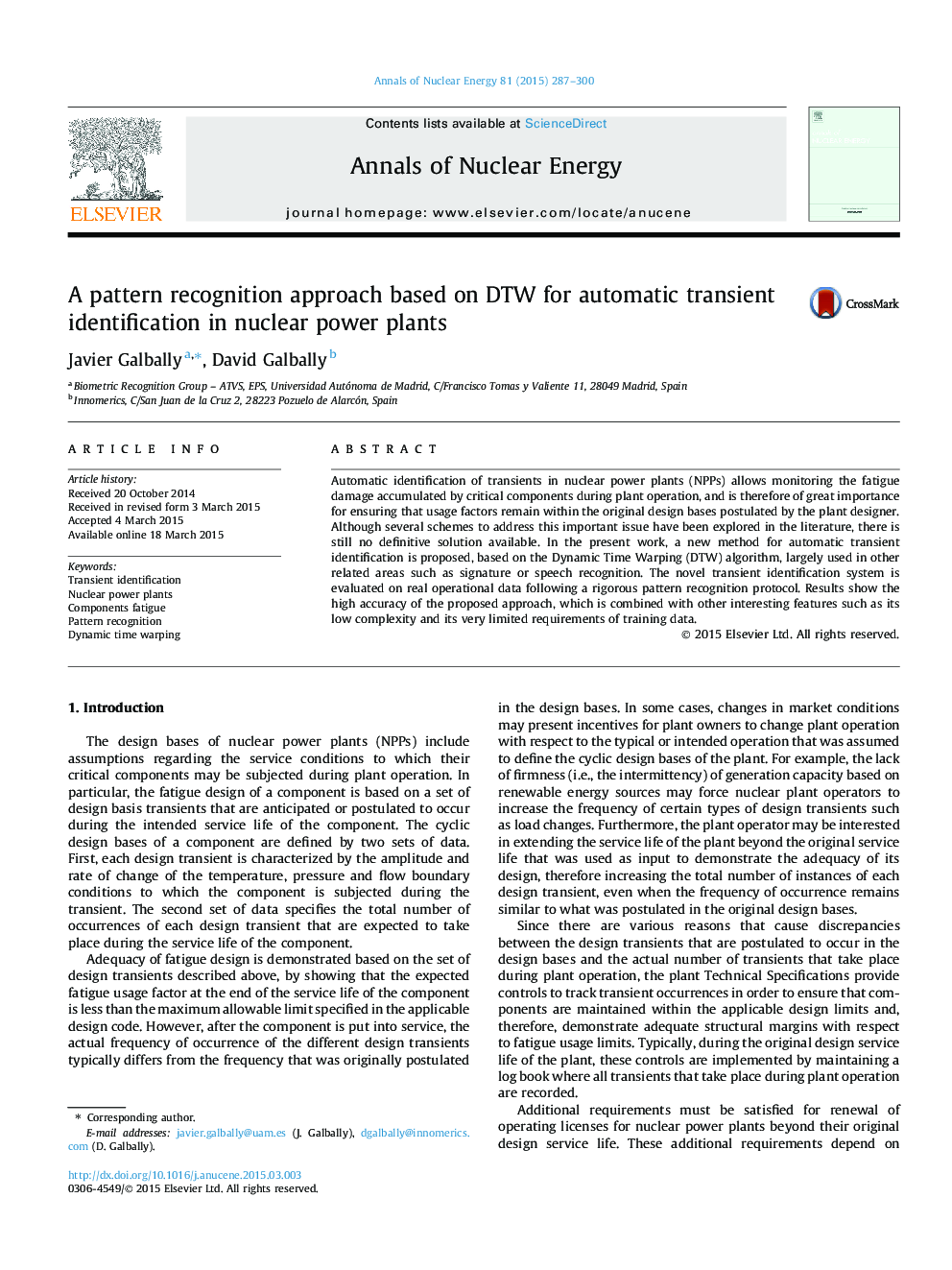 A pattern recognition approach based on DTW for automatic transient identification in nuclear power plants