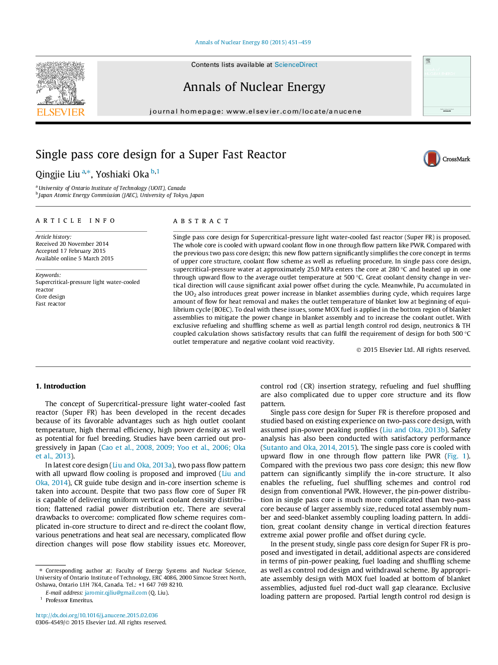 Single pass core design for a Super Fast Reactor