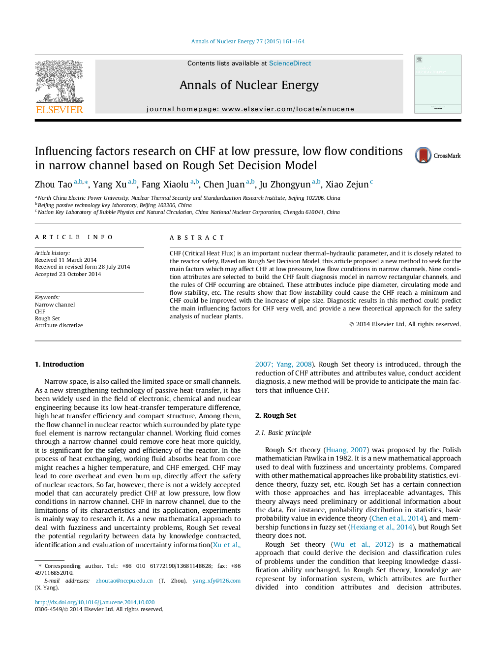 Influencing factors research on CHF at low pressure, low flow conditions in narrow channel based on Rough Set Decision Model