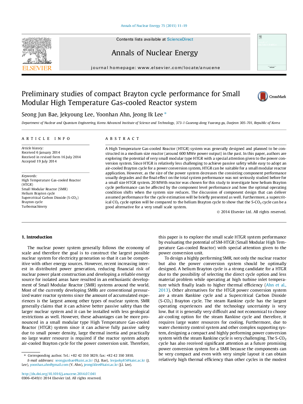 عکس صفحه اول مقاله: Preliminary studies of compact Brayton cycle performance for Small Modular High Temperature Gas-cooled Reactor system Preliminary studies of compact Brayton cycle performance for Small Modular High Temperature Gas-cooled Reactor system
