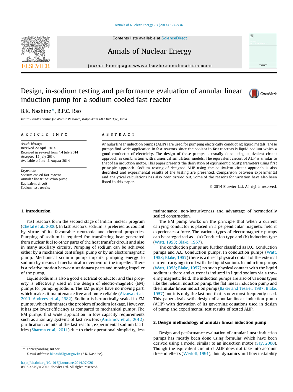 Design, in-sodium testing and performance evaluation of annular linear induction pump for a sodium cooled fast reactor