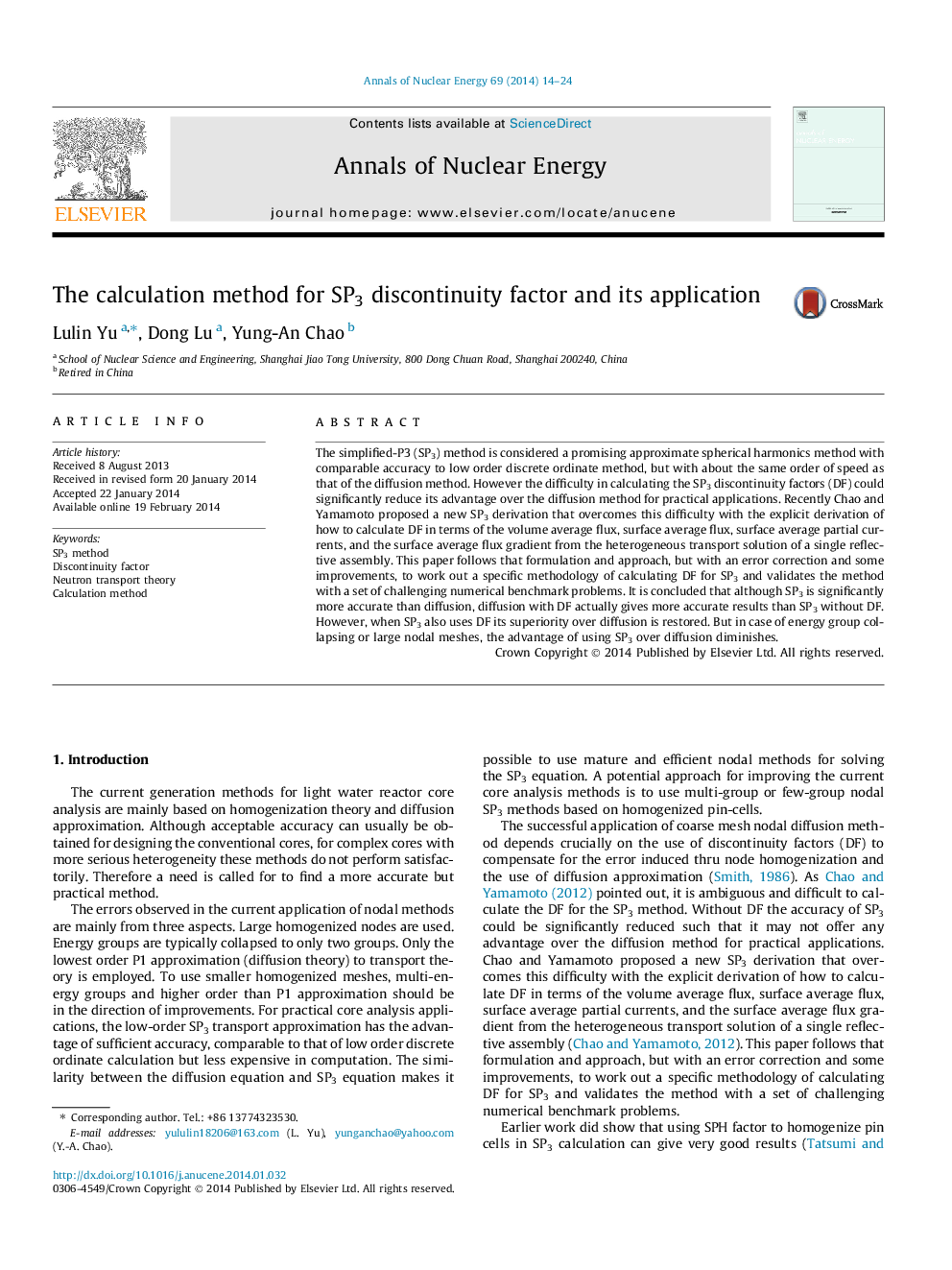 The calculation method for SP3 discontinuity factor and its application