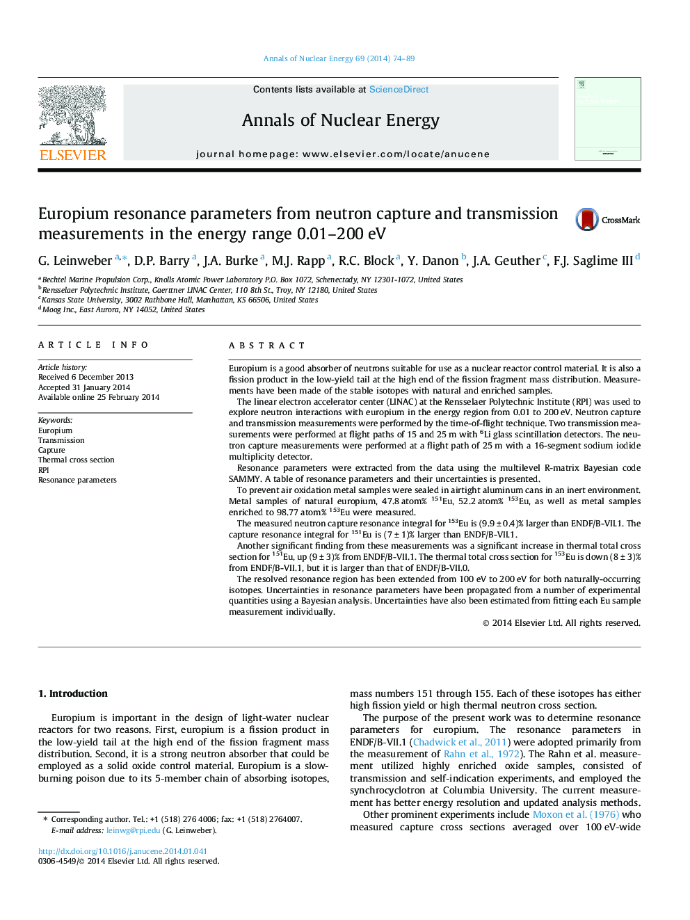 Europium resonance parameters from neutron capture and transmission measurements in the energy range 0.01-200Â eV
