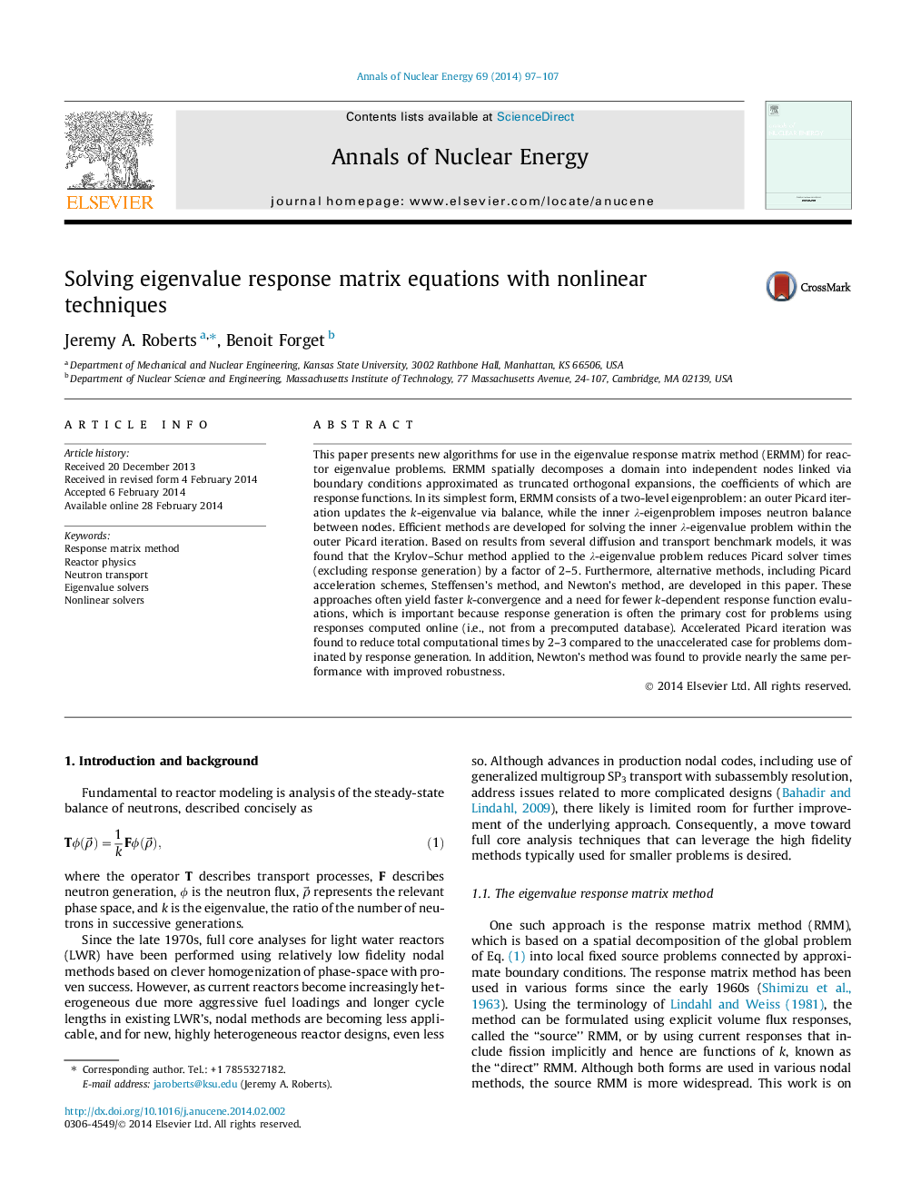 Solving eigenvalue response matrix equations with nonlinear techniques