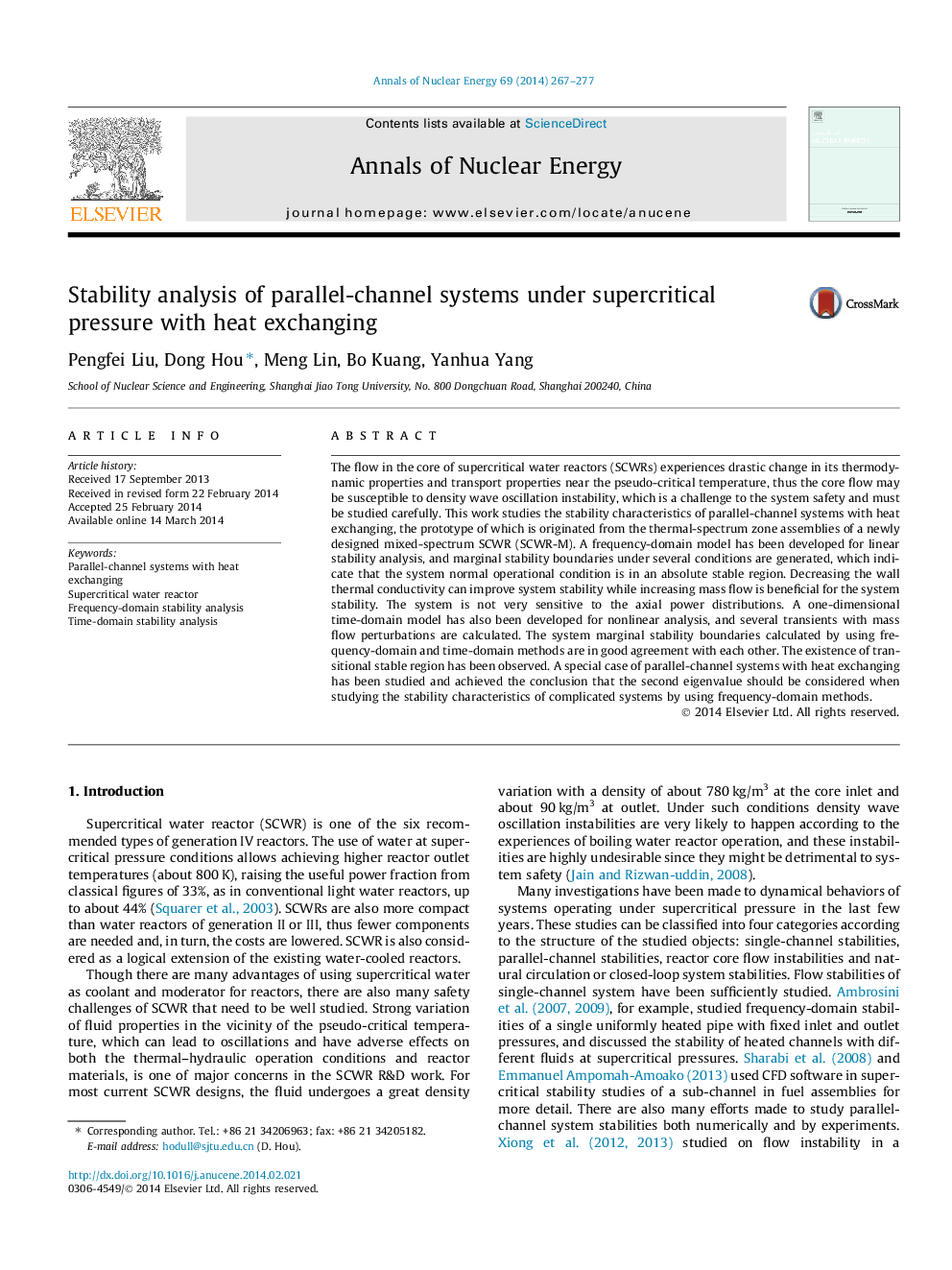 Stability analysis of parallel-channel systems under supercritical pressure with heat exchanging