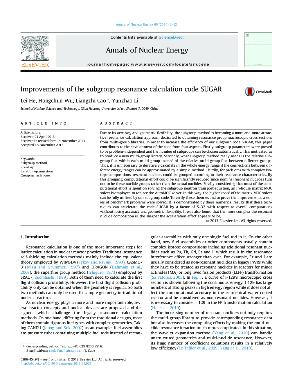 Improvements of the subgroup resonance calculation code SUGAR