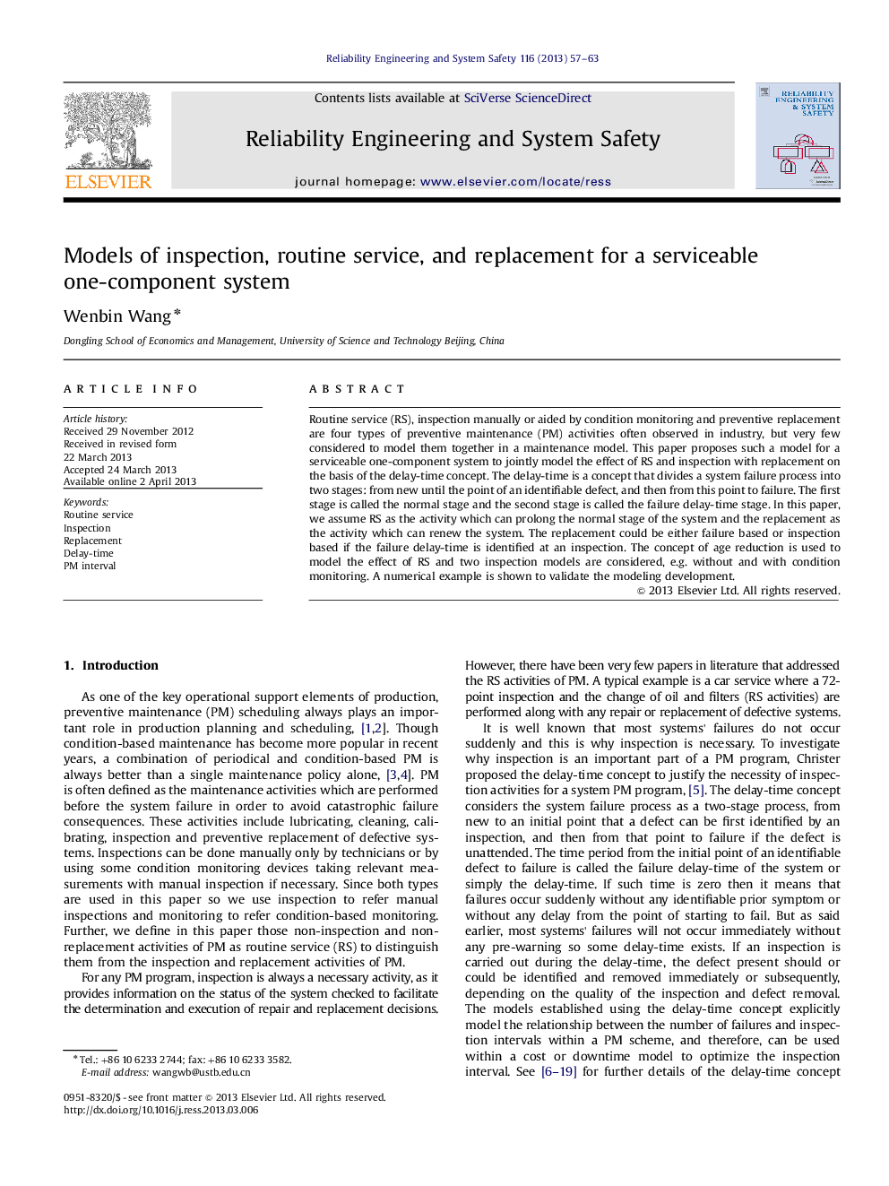 Models of inspection, routine service, and replacement for a serviceable one-component system