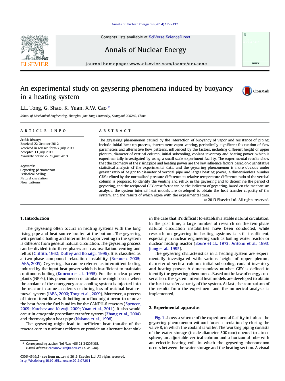 An experimental study on geysering phenomena induced by buoyancy in a heating system