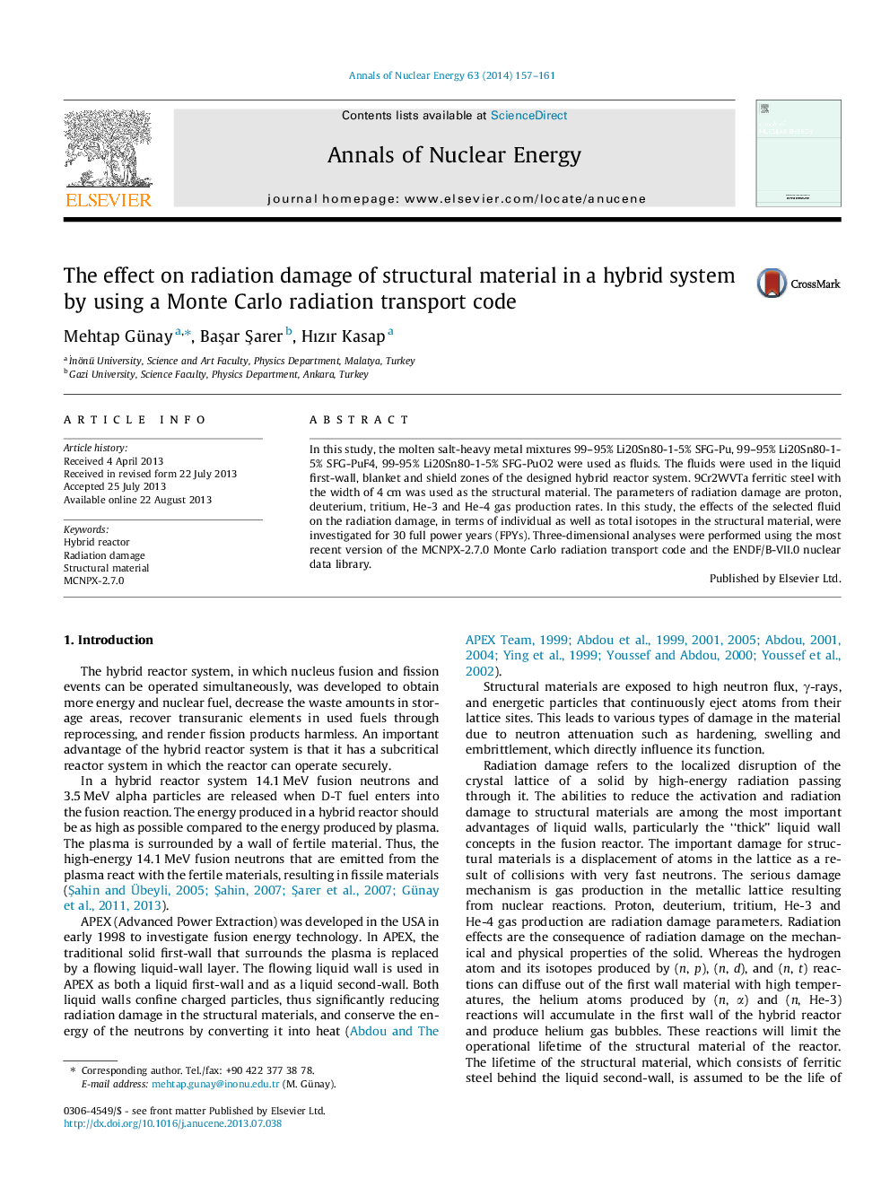 The effect on radiation damage of structural material in a hybrid system by using a Monte Carlo radiation transport code