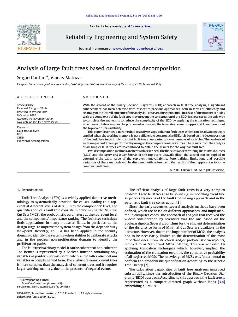 Analysis of large fault trees based on functional decomposition