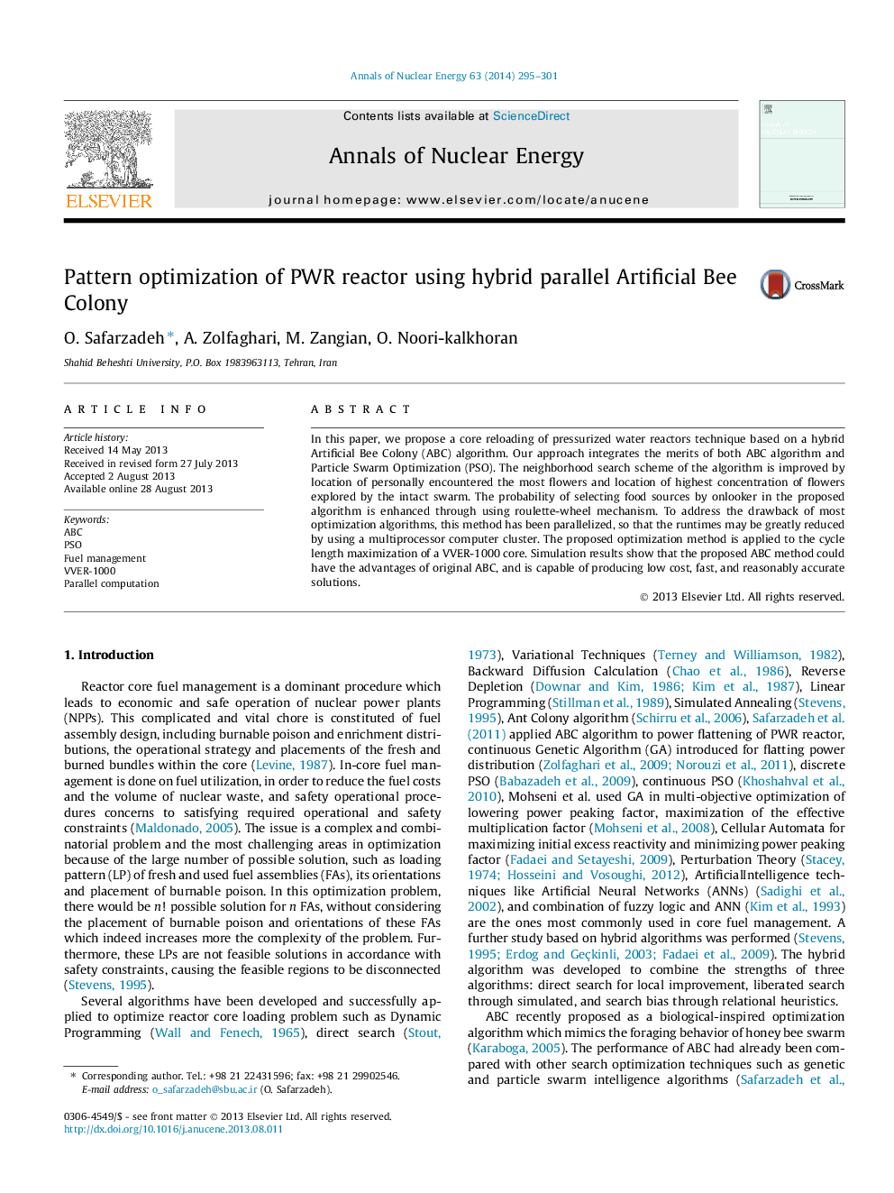 Pattern optimization of PWR reactor using hybrid parallel Artificial Bee Colony