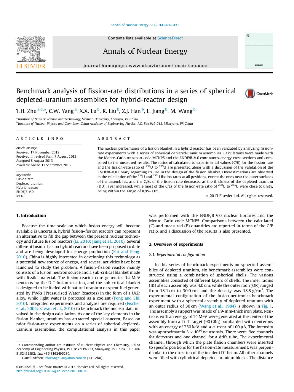 Benchmark analysis of fission-rate distributions in a series of spherical depleted-uranium assemblies for hybrid-reactor design