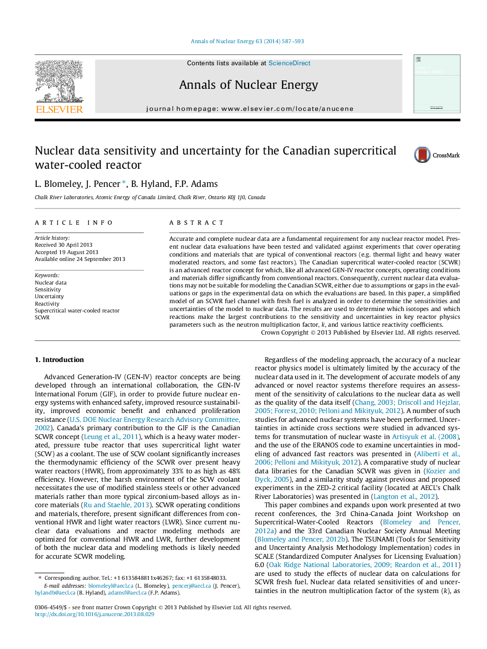 Nuclear data sensitivity and uncertainty for the Canadian supercritical water-cooled reactor