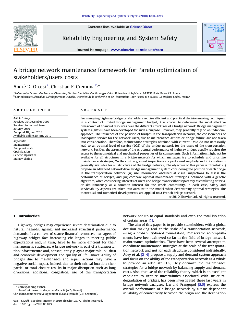 A bridge network maintenance framework for Pareto optimization of stakeholders/users costs