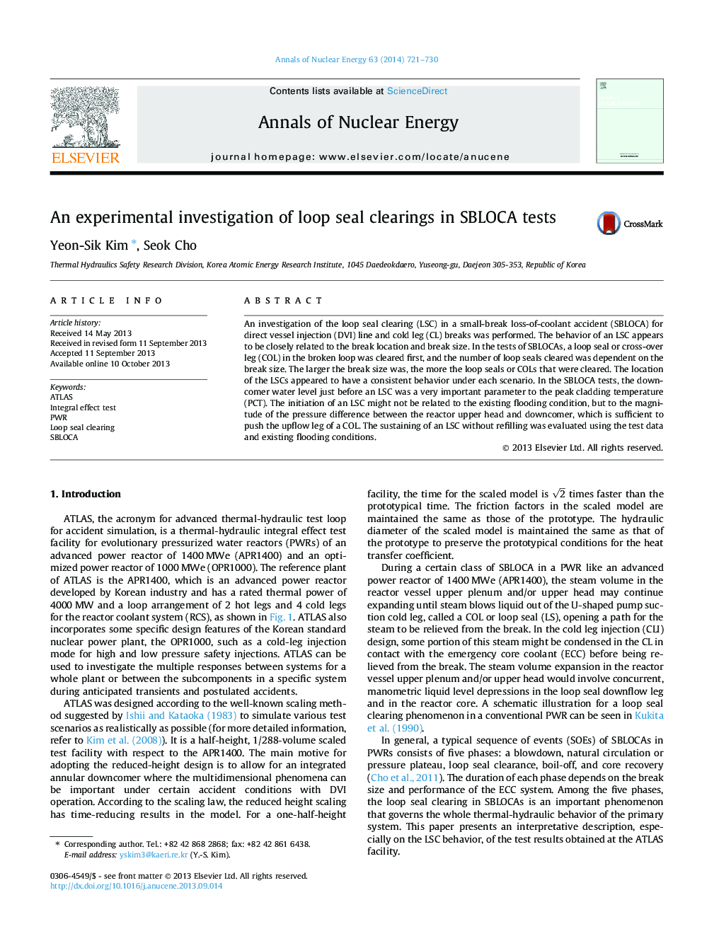 An experimental investigation of loop seal clearings in SBLOCA tests