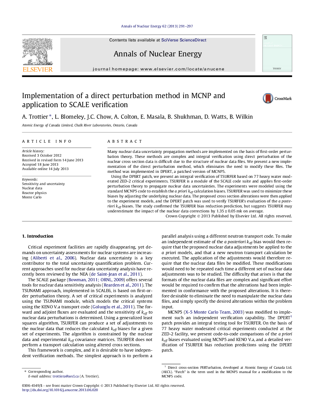 Implementation of a direct perturbation method in MCNP and application to SCALE verification