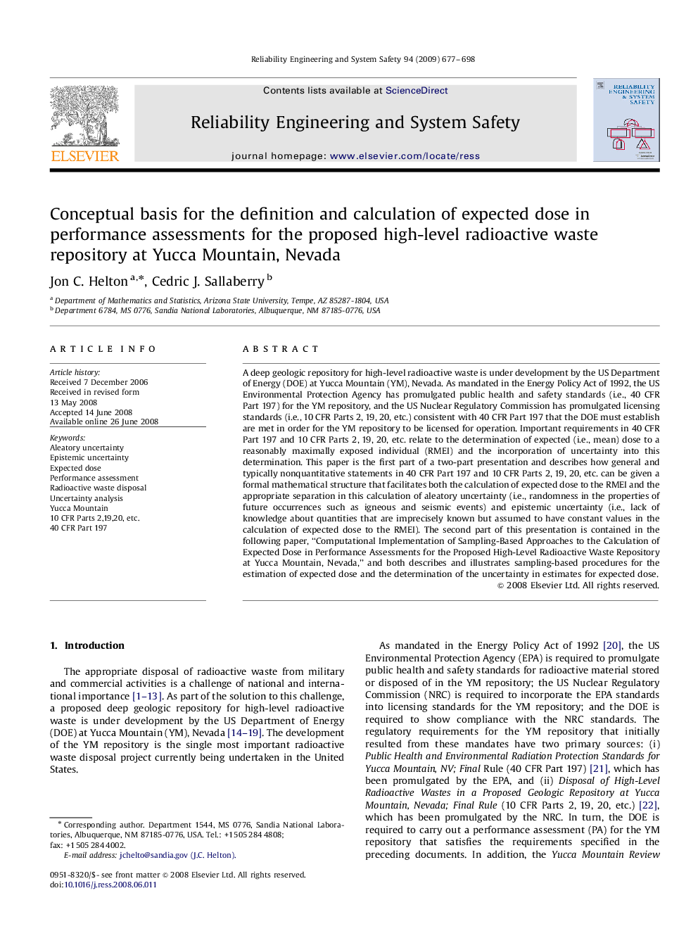 Conceptual basis for the definition and calculation of expected dose in performance assessments for the proposed high-level radioactive waste repository at Yucca Mountain, Nevada