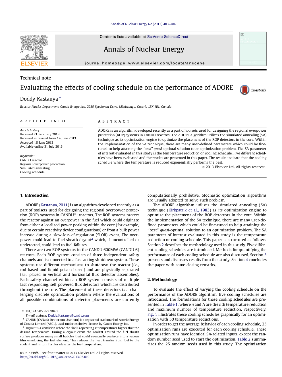 Evaluating the effects of cooling schedule on the performance of ADORE