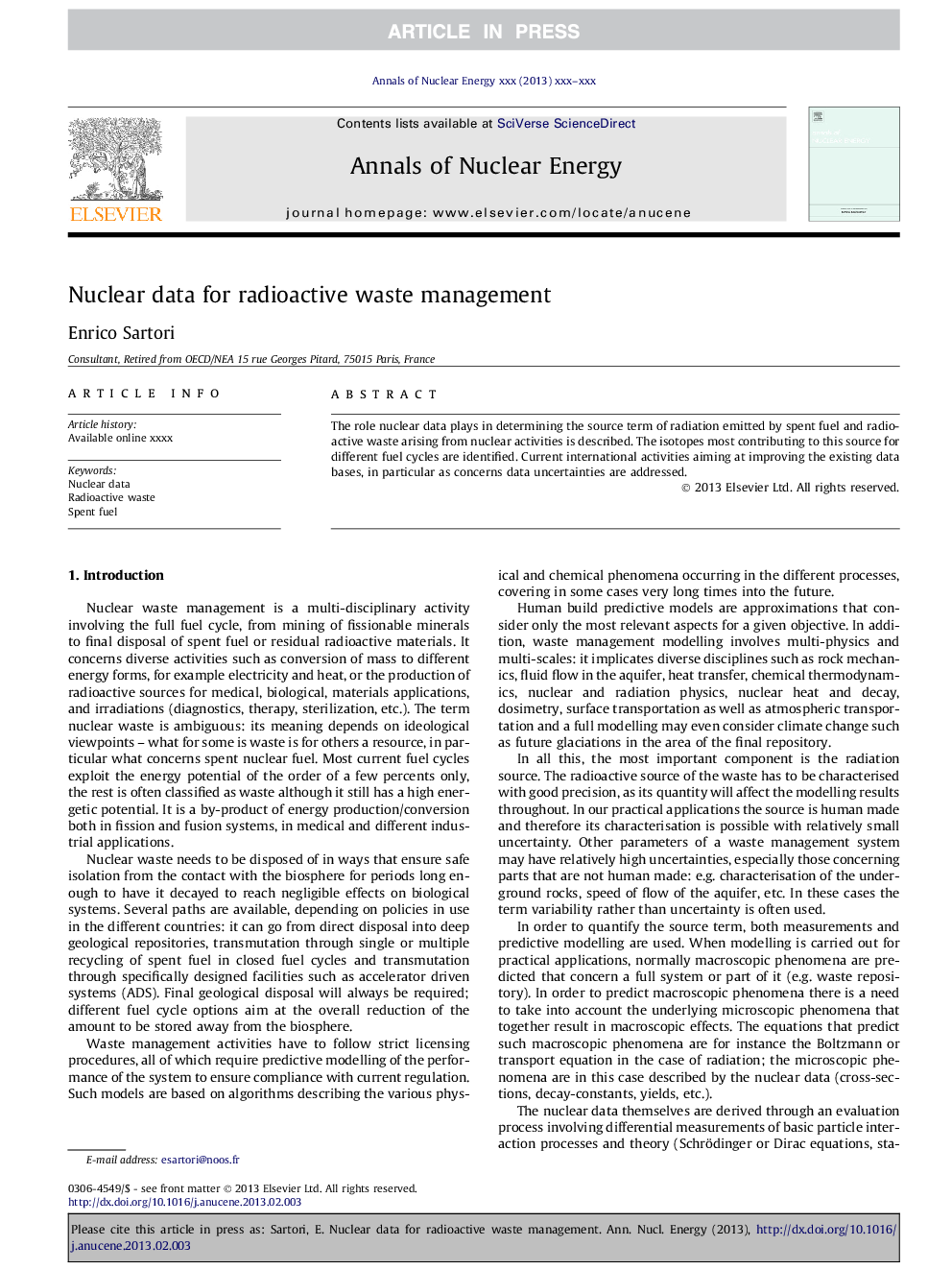 Nuclear data for radioactive waste management