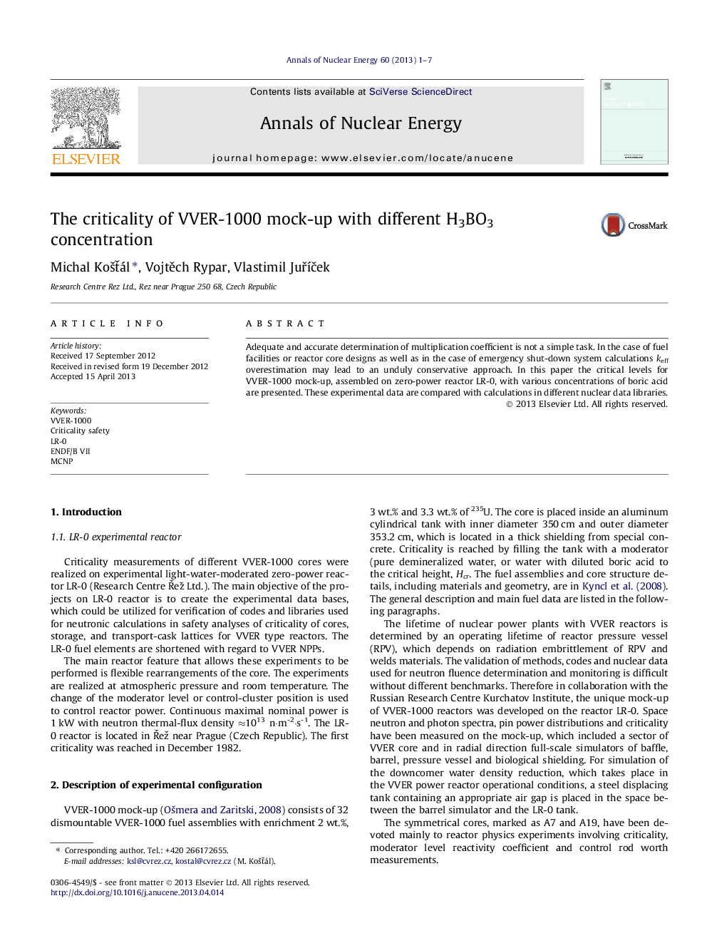 The criticality of VVER-1000 mock-up with different H3BO3 concentration