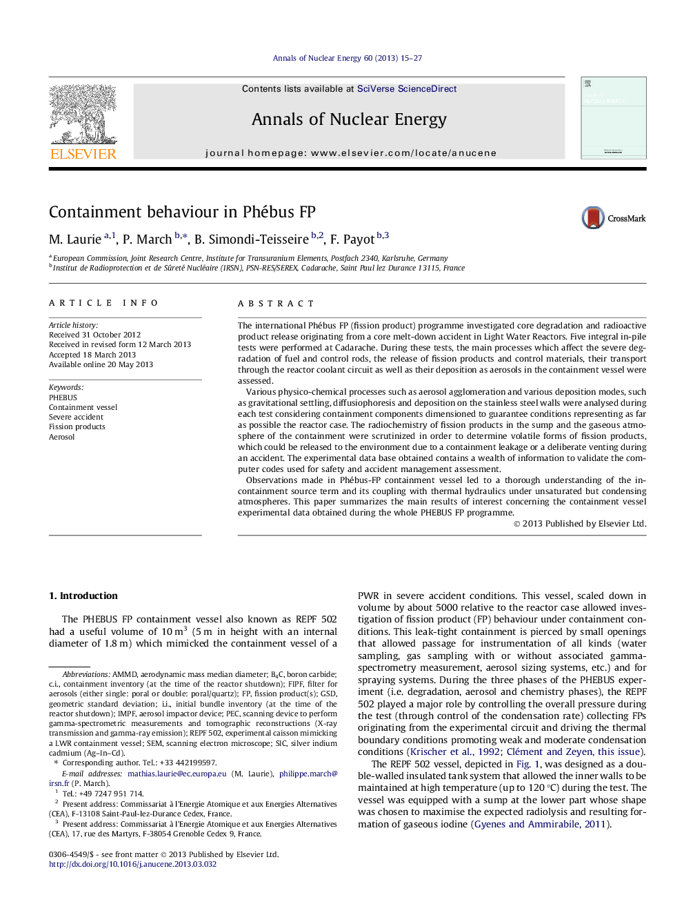 Containment behaviour in Phébus FP