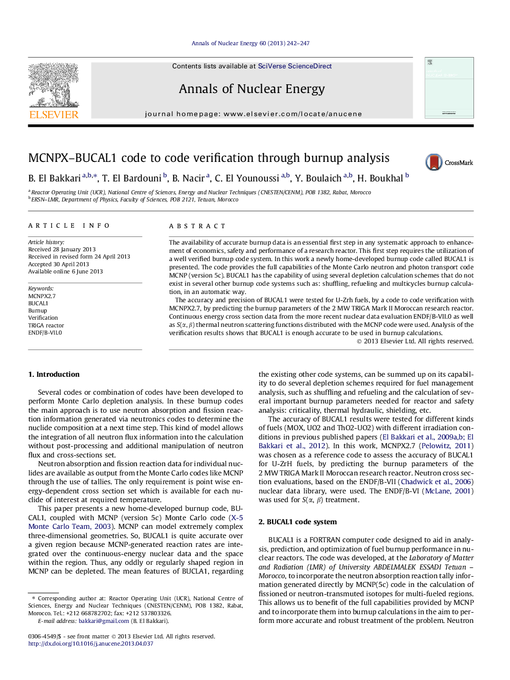 MCNPX-BUCAL1 code to code verification through burnup analysis