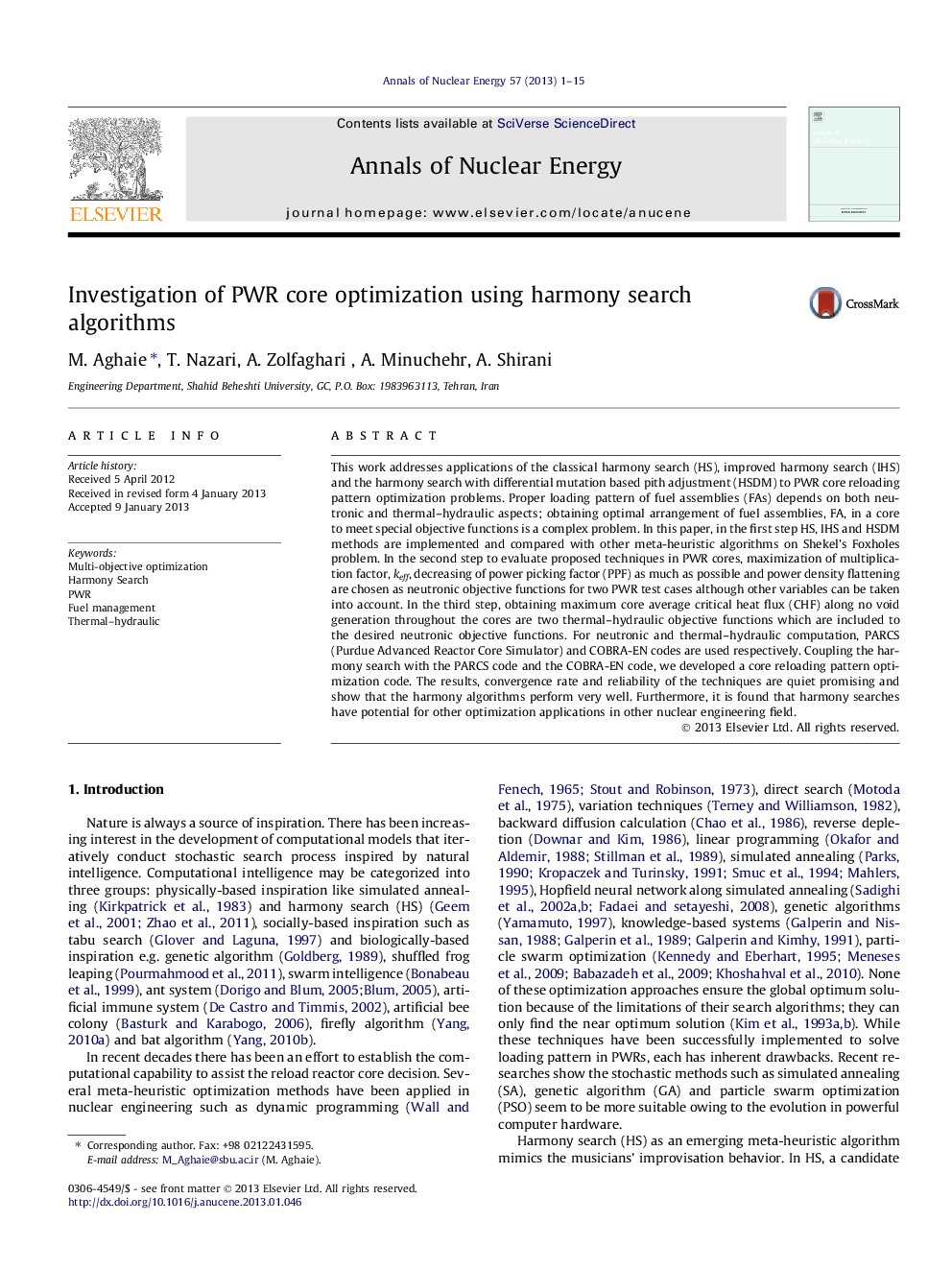 Investigation of PWR core optimization using harmony search algorithms