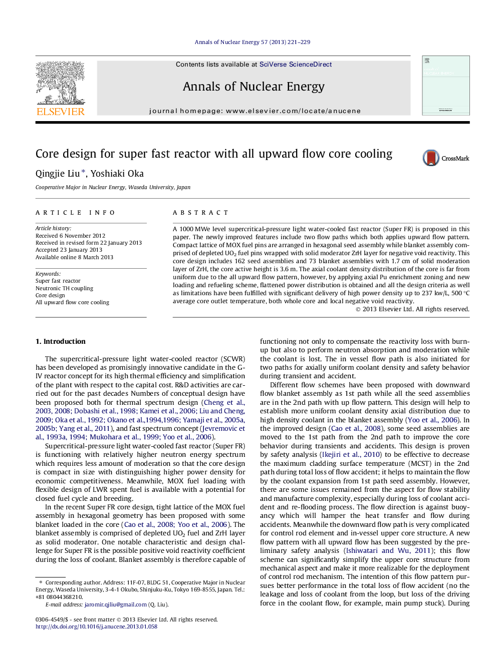 Core design for super fast reactor with all upward flow core cooling